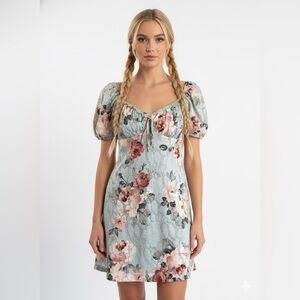 Bailey Blue Large Sage Green Floral Lace Puff Sleeve Midi Dress Cottagecore